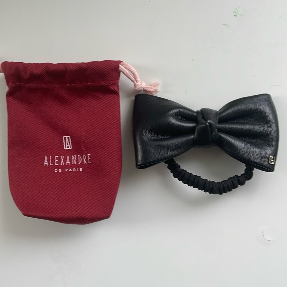 ALEXANDRE DE PARIS Bow Leather Hair Scrunchie NWT